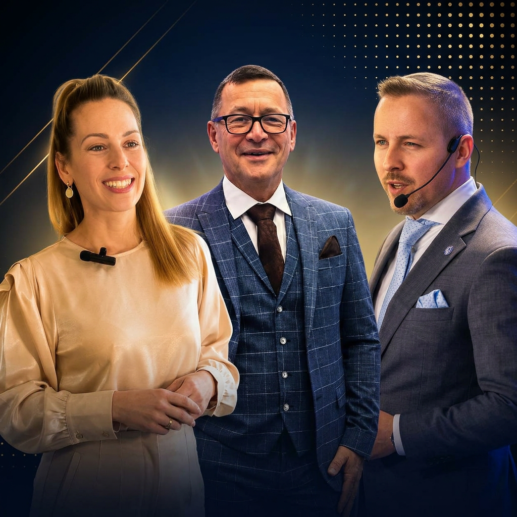 Das Mentorenteam von Momentum One vor goldenem Sonnenuntergang